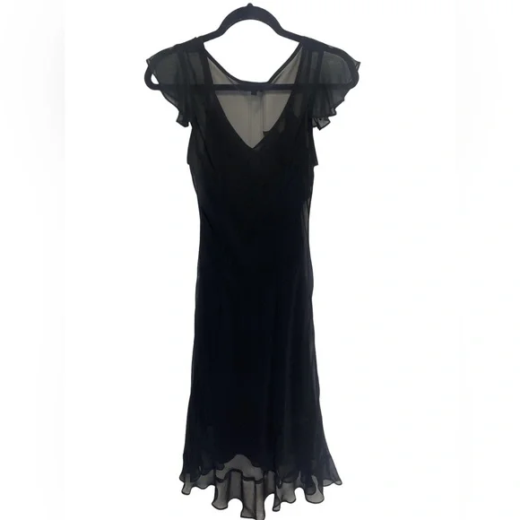 Mica Black Ruffled V-Neck Midi Dress - Sheer Chiffon Flutter Sleeve - 6 - Picture 4 of 4